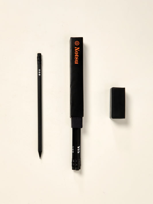 Notsu 4pc Black Pencils #2 Set | All Black Wood Writing Pencils with Travel Case