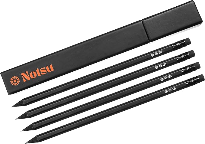 Notsu 4pc Black Pencils #2 Set | All Black Wood Writing Pencils with Travel Case