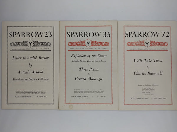 Sparrow 23 / 35 / 72 - Black Sparrow Press Monthly - Featuring: Artaud / Dali / Bukowski (Ephemera)