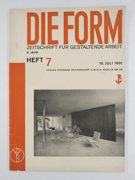 Die Form: Zeitschrift Fur Gestaltende Arbeit (The Form: Magazine For Creative Work) (Berlin, Germany, July 1931) (Ephemera)